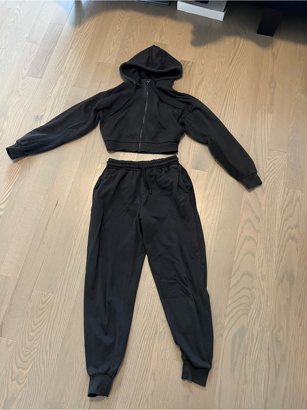 Gymshark Black Cropped Zip Hoodie and Joggers Set